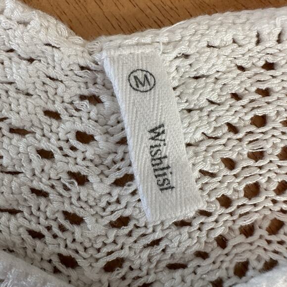 Wishlist Womens sz‎ M Crochet Sweater White Crop Coastal Wide Sleeve - Picture 2 of 6